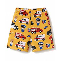 Babyhug  Poplin woven Above Knee Length Boxer with JCB & Bear Print Pack of 3- Navy & Yellow