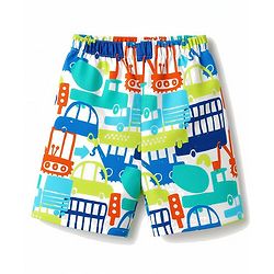 Babyhug  Poplin woven Above Knee Length Boxer with JCB & Bear Print Pack of 3- Navy & Yellow