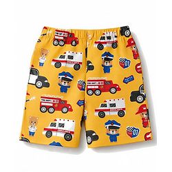 Babyhug  Poplin woven Above Knee Length Boxer with JCB & Bear Print Pack of 3- Navy & Yellow