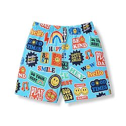 Babyhug Poplin Woven Above Knee Length Text & Sea Life Printed Boxers Pack Of 3 - Neon Green & Light Blue