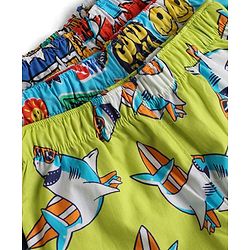 Babyhug Poplin Woven Above Knee Length Text & Sea Life Printed Boxers Pack Of 3 - Neon Green & Light Blue