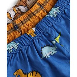 Babyhug Poplin Woven Above Knee Length Checkered & Bear Printed Boxers Pack of 3 - Brown & Blue