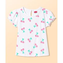 Babyhug Cotton Woven Frocks with Inner Tee With Cherry Embroidery & Print - Blue
