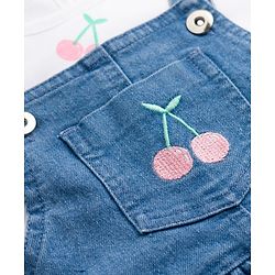 Babyhug Cotton Woven Frocks with Inner Tee With Cherry Embroidery & Print - Blue