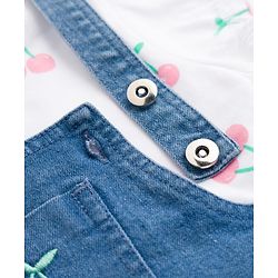 Babyhug Cotton Woven Frocks with Inner Tee With Cherry Embroidery & Print - Blue
