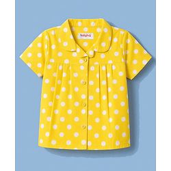 Babyhug 100% Cotton Knit Half Sleeves Top & Pyjama Night Suit Co-ords With Polka Dots - Yellow