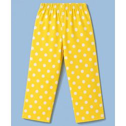 Babyhug 100% Cotton Knit Half Sleeves Top & Pyjama Night Suit Co-ords With Polka Dots - Yellow