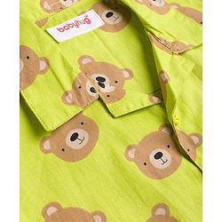 Babyhug Cotton Knit Half Sleeves Bear Printed Co-Ords Shirt & Pyjama Night Suit - Lime Green