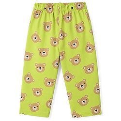 Babyhug Cotton Knit Half Sleeves Bear Printed Co-Ords Shirt & Pyjama Night Suit - Lime Green