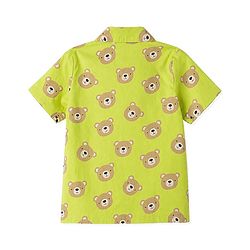 Babyhug Cotton Knit Half Sleeves Bear Printed Co-Ords Shirt & Pyjama Night Suit - Lime Green