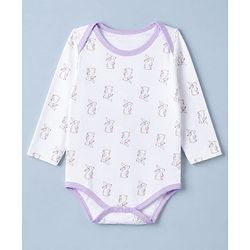 Babyhug 100% Cotton Interlock Knit Onesies with Rabbit Print Pack of 3 in Purple & White