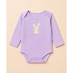 Babyhug 100% Cotton Interlock Knit Full Sleeves Rabbit Printed Onesie with Leggings & Cap Mittens and Booties - Purple