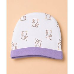 Babyhug 100% Cotton Interlock Knit Full Sleeves Rabbit Printed Onesie with Leggings & Cap Mittens and Booties - Purple