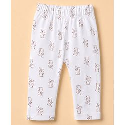 Babyhug 100% Cotton Interlock Knit Full Sleeves Rabbit Printed Onesie with Leggings & Cap Mittens and Booties - Purple