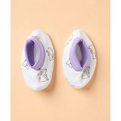 Babyhug 100% Cotton Interlock Knit Full Sleeves Rabbit Printed Onesie with Leggings & Cap Mittens and Booties - Purple