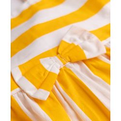 Babyhug Poplin Woven Sleeveless Striped Frock With Bow Applique - Yellow