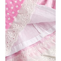 Babyhug 100% Cotton Woven Half Sleeves Polka Dots Printed & Striped Tiered Frock With Lace Detailing - Pink