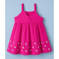 Babyhug 100% Cotton Woven Frocks with Inner Tee with Half Sleeves and Floral Embroidery - Pink