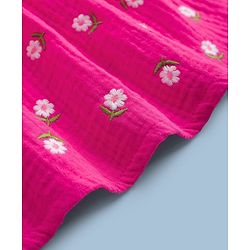 Babyhug 100% Cotton Woven Frocks with Inner Tee with Half Sleeves and Floral Embroidery - Pink