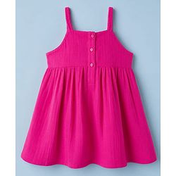 Babyhug 100% Cotton Woven Frocks with Inner Tee with Half Sleeves and Floral Embroidery - Pink