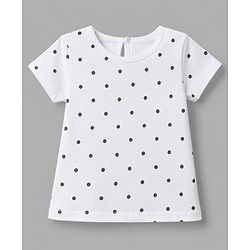 Babyhug Cotton Woven Half Sleeves Polka Dots & Floral Applique Frock With Inner Tee - Coral