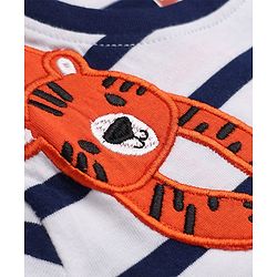Babyhug 100% Cotton Knit Striped T-Shirt with Full Sleeves and Tiger, Elephant, Koala Applique in White