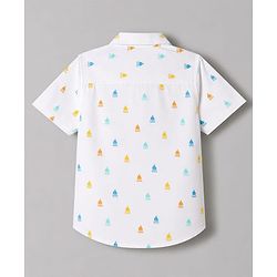 Babyhug 100% Cotton Woven Half Sleeves Printed Shirt & Shorts Set - White & Beige