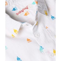 Babyhug 100% Cotton Woven Half Sleeves Printed Shirt & Shorts Set - White & Beige