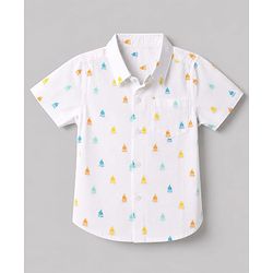 Babyhug 100% Cotton Woven Half Sleeves Printed Shirt & Shorts Set - White & Beige