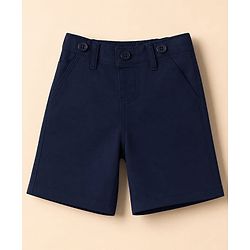 Babyhug 100% Cotton Woven Half Sleeves Striped & Triangles Printed Shirt & Shorts Set With Suspender & Bow - White & Navy Blue