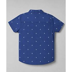 Babyhug 100% Cotton Knit Half Sleeves Nautical Theme Printed Shirt & Shorts Set - Blue & Beige