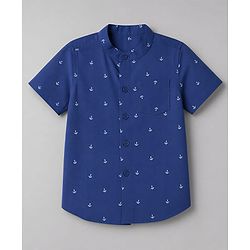 Babyhug 100% Cotton Knit Half Sleeves Nautical Theme Printed Shirt & Shorts Set - Blue & Beige