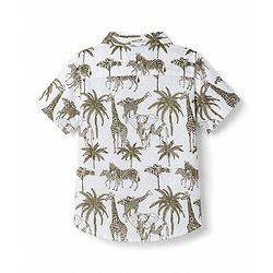 Babyhug 100% Cotton Woven Half Sleeves Shirt & Shorts Set with Jungle Safari Theme Print - Olive Green & White