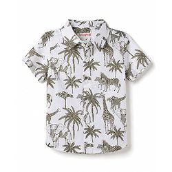 Babyhug 100% Cotton Woven Half Sleeves Shirt & Shorts Set with Jungle Safari Theme Print - Olive Green & White