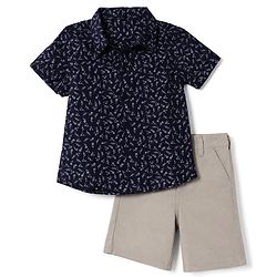 Babyhug 100% Cotton Woven Half Sleeves Floral Printed Shirt & Shorts Set - Navy Blue