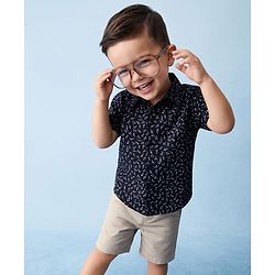 Babyhug 100% Cotton Woven Half Sleeves Floral Printed Shirt & Shorts Set - Navy Blue