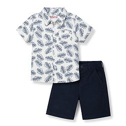 Babyhug 100% Cotton Woven Half Sleeves Shirt & Shorts Set with Leaves Print - Blue