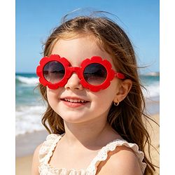 Babyhug Free Size Solid Color Floral Shaped Sunglasses - Red