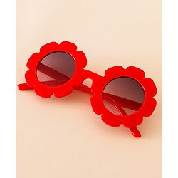 Babyhug Free Size Solid Color Floral Shaped Sunglasses - Red