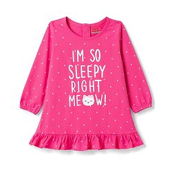 Babyhug 100% Cotton Knit Full Sleeves Nighty With Text Print - Pink