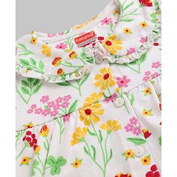 Babyhug Cotton Knit Full Sleeves Peter Pan Collared Top & Pyjama Night Suit Floral Print - White