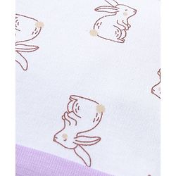 Babyhug 100% Cotton Interlock Knit Cap Mittens & Booties with Bunny Print White - Diameter 15 cm