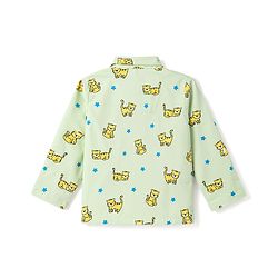 Babyhug Cotton Knit Full Sleeves Shirt & Pyjama Co-Ord Night Suit With Star & Cub Print - Green