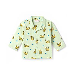 Babyhug Cotton Knit Full Sleeves Shirt & Pyjama Co-Ord Night Suit With Star & Cub Print - Green