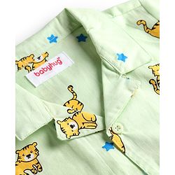 Babyhug Cotton Knit Full Sleeves Shirt & Pyjama Co-Ord Night Suit With Star & Cub Print - Green