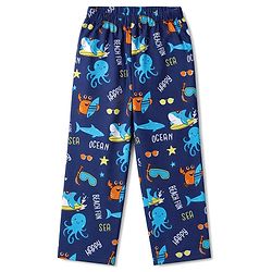 Babyhug 100% Cotton Woven Full Sleeves Front Open Co-Ords Sea Life Printed Shirt & Pajama Night Suit - Blue
