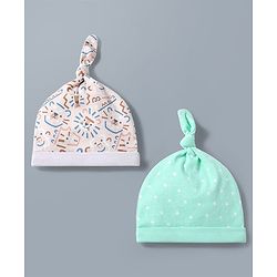 Babyhug 100% Cotton Knit Animals & Star Printed Caps Pack of 2 Multicolor - Diameter 16 cm