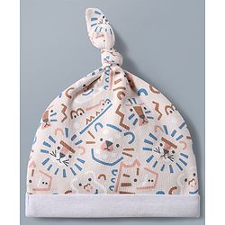 Babyhug 100% Cotton Knit Animals & Star Printed Caps Pack of 2 Multicolor - Diameter 16 cm