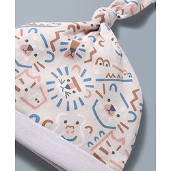 Babyhug 100% Cotton Knit Animals & Star Printed Caps Pack of 2 Multicolor - Diameter 16 cm