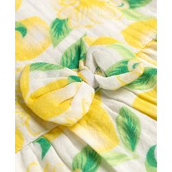 Babyhug Rayon Woven Frill Sleeves Floral Printed Frock with Bow Applique- Yellow & White